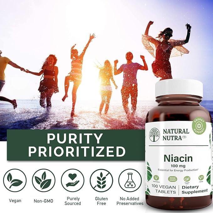 Amber glass bottle packaging by Natural Nutra Niacin BPA-free and environmentally friendly