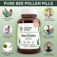 Natural Nutra Bee Pollen flavonoids close-up visual, suggests antioxidant benefits.