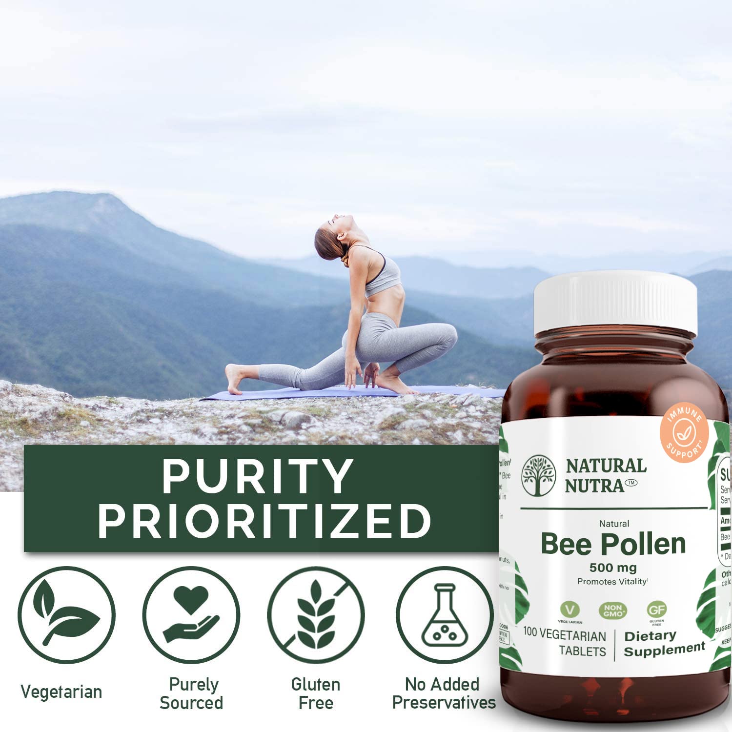 Natural Nutra Bee Pollen heart-health label shot, potential cardiovascular support.