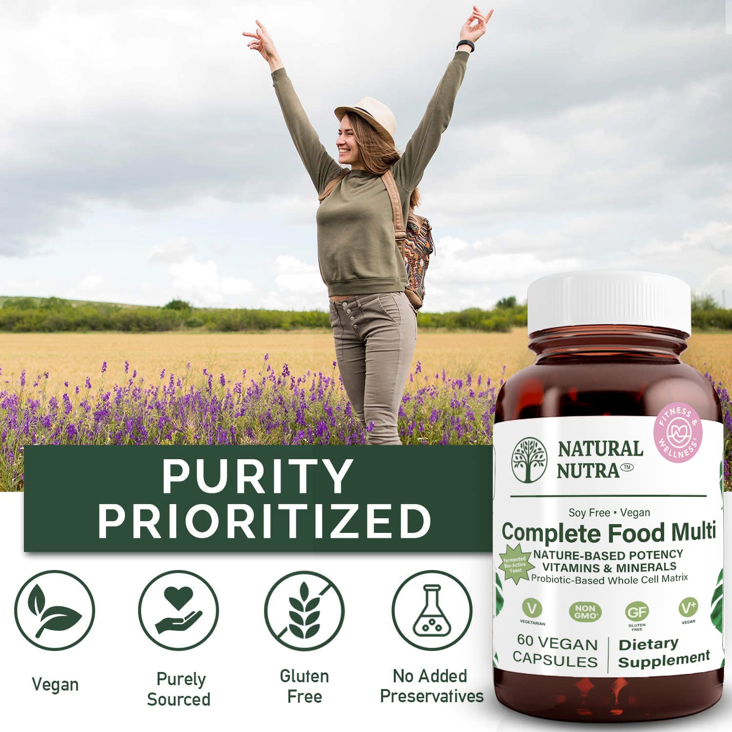 Natural Nutra capsules in hand demonstrate easy daily intake.