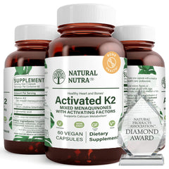 Natural Nutra full-spectrum K2 bottle front highlighting 75 mcg formula and features.