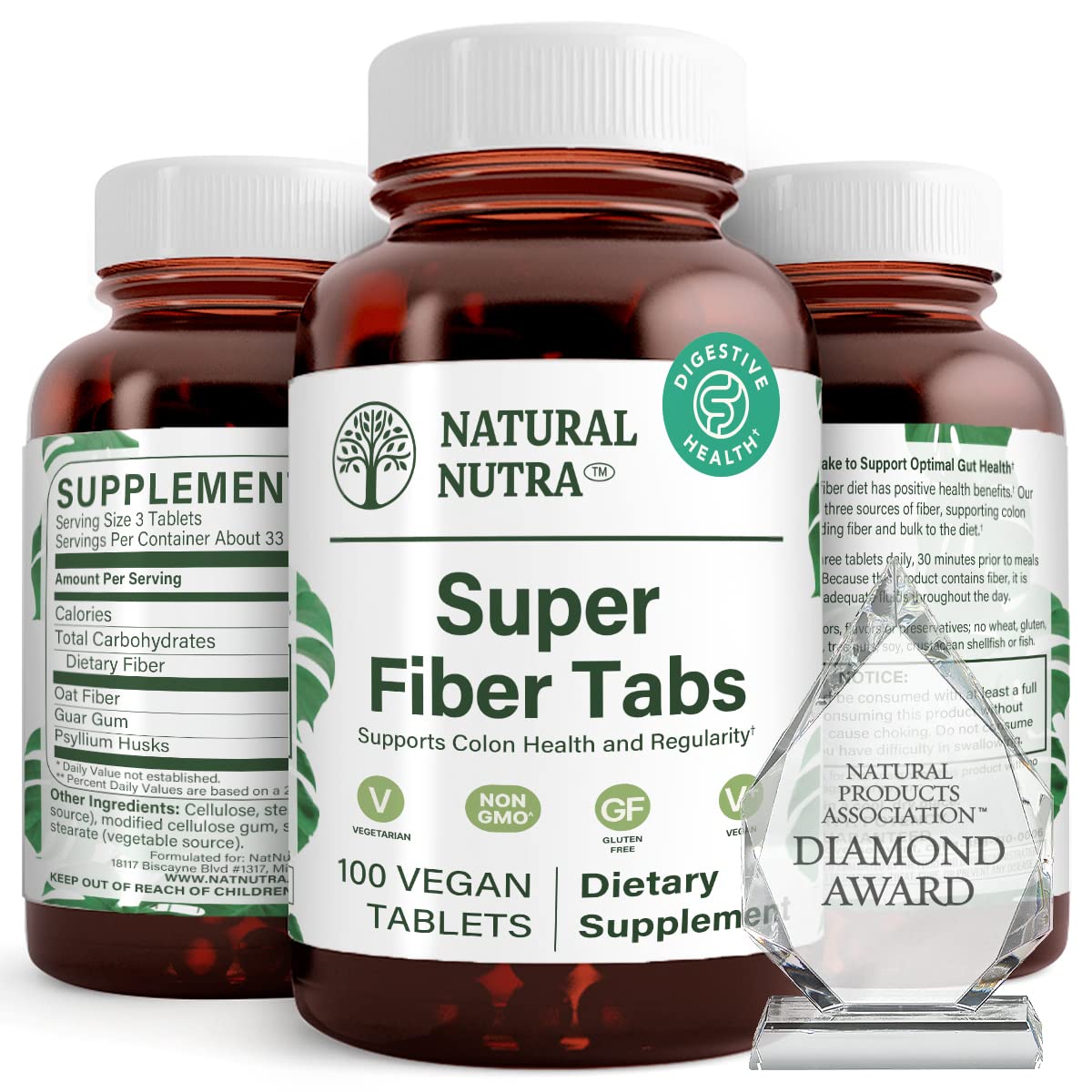 Natural Nutra Super Fiber bottle with label highlighting digestive and heart health support