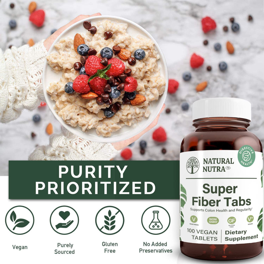Natural Nutra Super Fiber tablets array showing balanced fiber blend