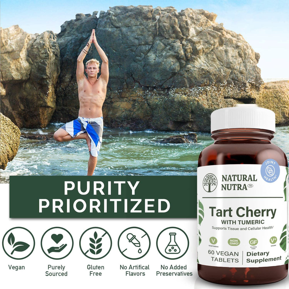 Natural Nutra Tart Cherry Turmeric bottle with glass suggesting sleep support