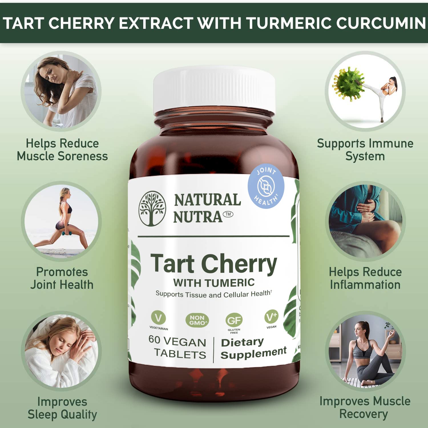 Natural Nutra Tart Cherry Turmeric capsules reflecting vegan and gluten‑free formula