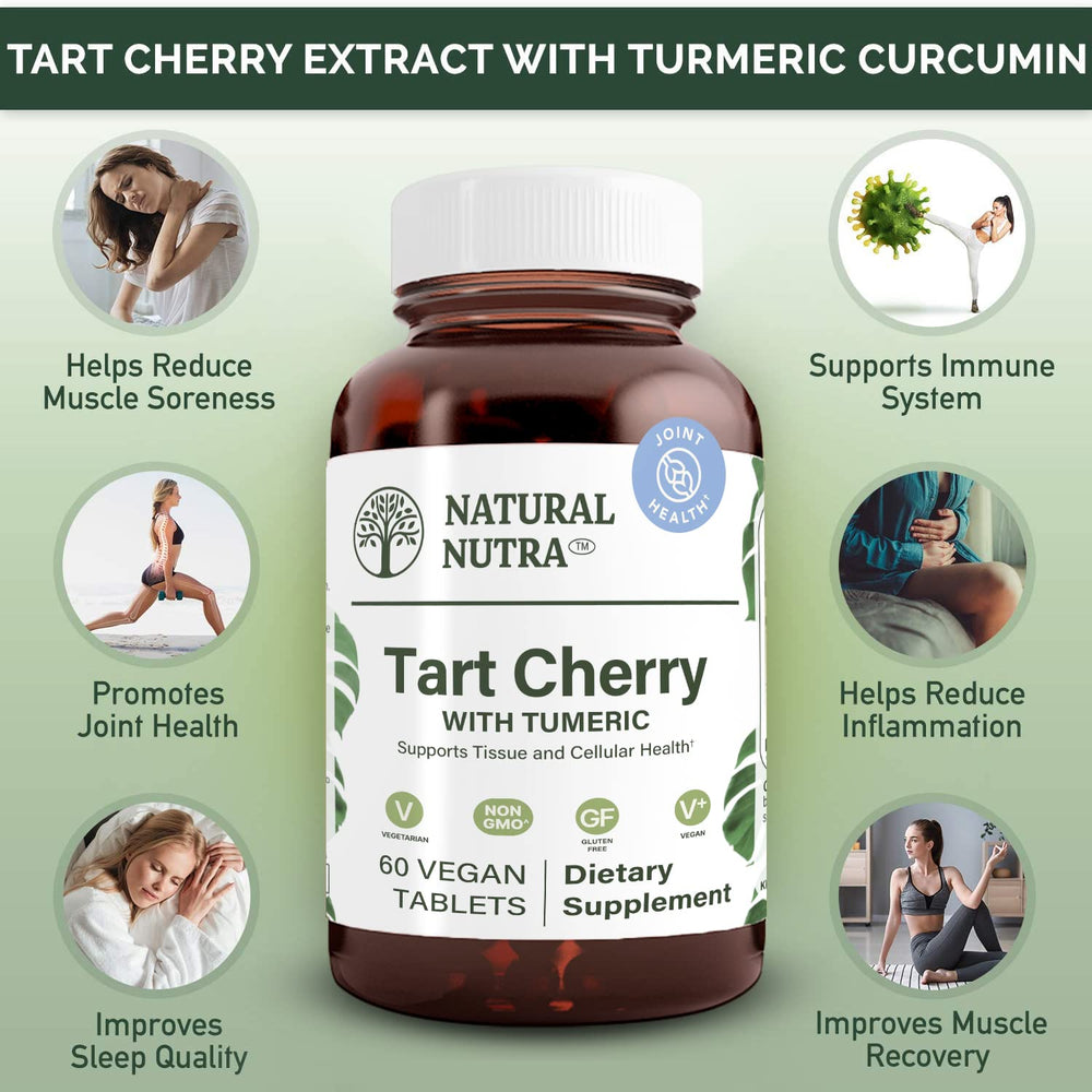 Natural Nutra Tart Cherry Turmeric capsules reflecting vegan and gluten‑free formula
