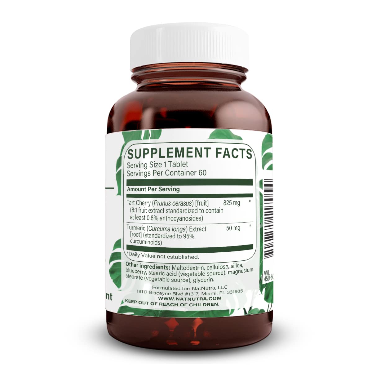 Natural Nutra Tart Cherry Turmeric label closeup with polyphenol benefits