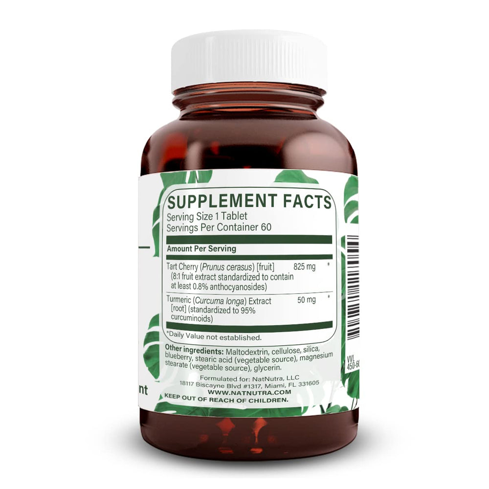 Natural Nutra Tart Cherry Turmeric label closeup with polyphenol benefits
