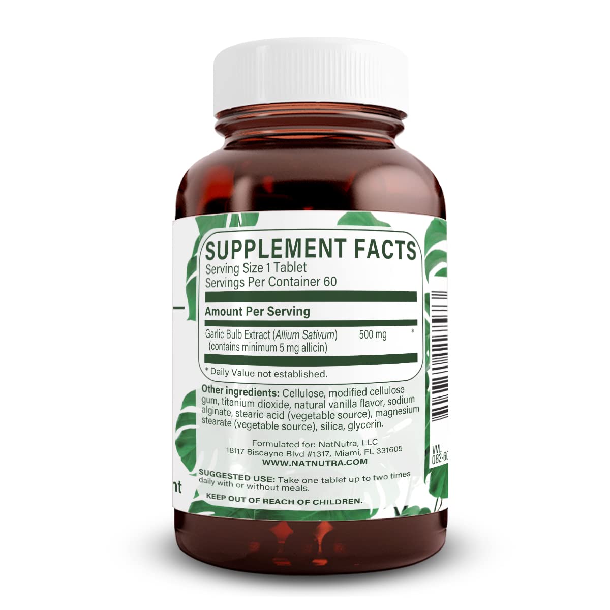 Natural Nutra vanilla-coated garlic tablet showing smooth intake and potency.