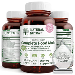 Natural Nutra Whole Food Multivitamin bottle showing ingredients for daily wellness.