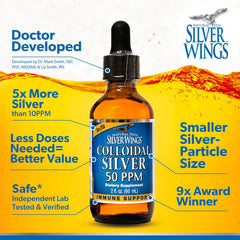 Natural Path Silver Wings amber glass bottle close-up, protecting purity.