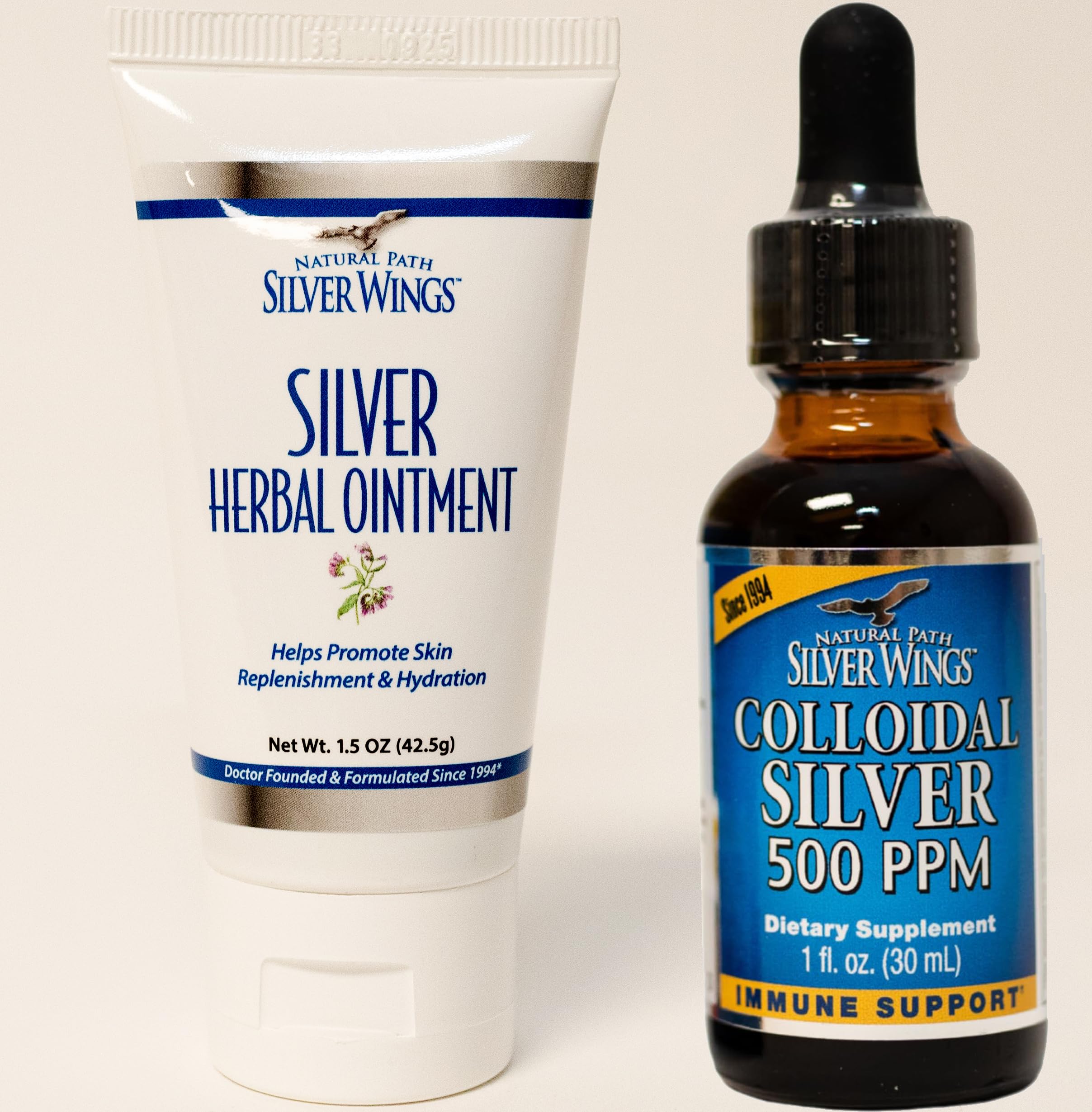 Natural Path Silver Wings colloidal silver 500ppm bottle for daily use.