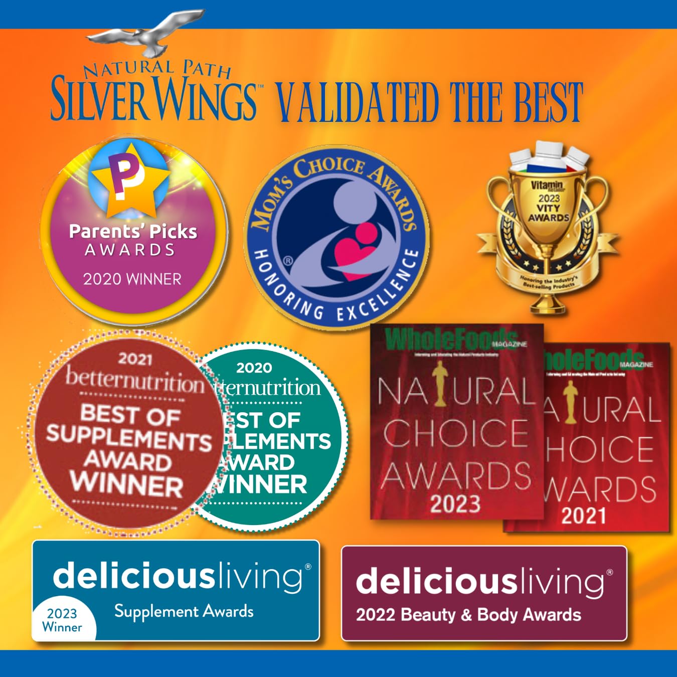 Natural Path Silver Wings colloidal silver bottle label highlights premium formulation.