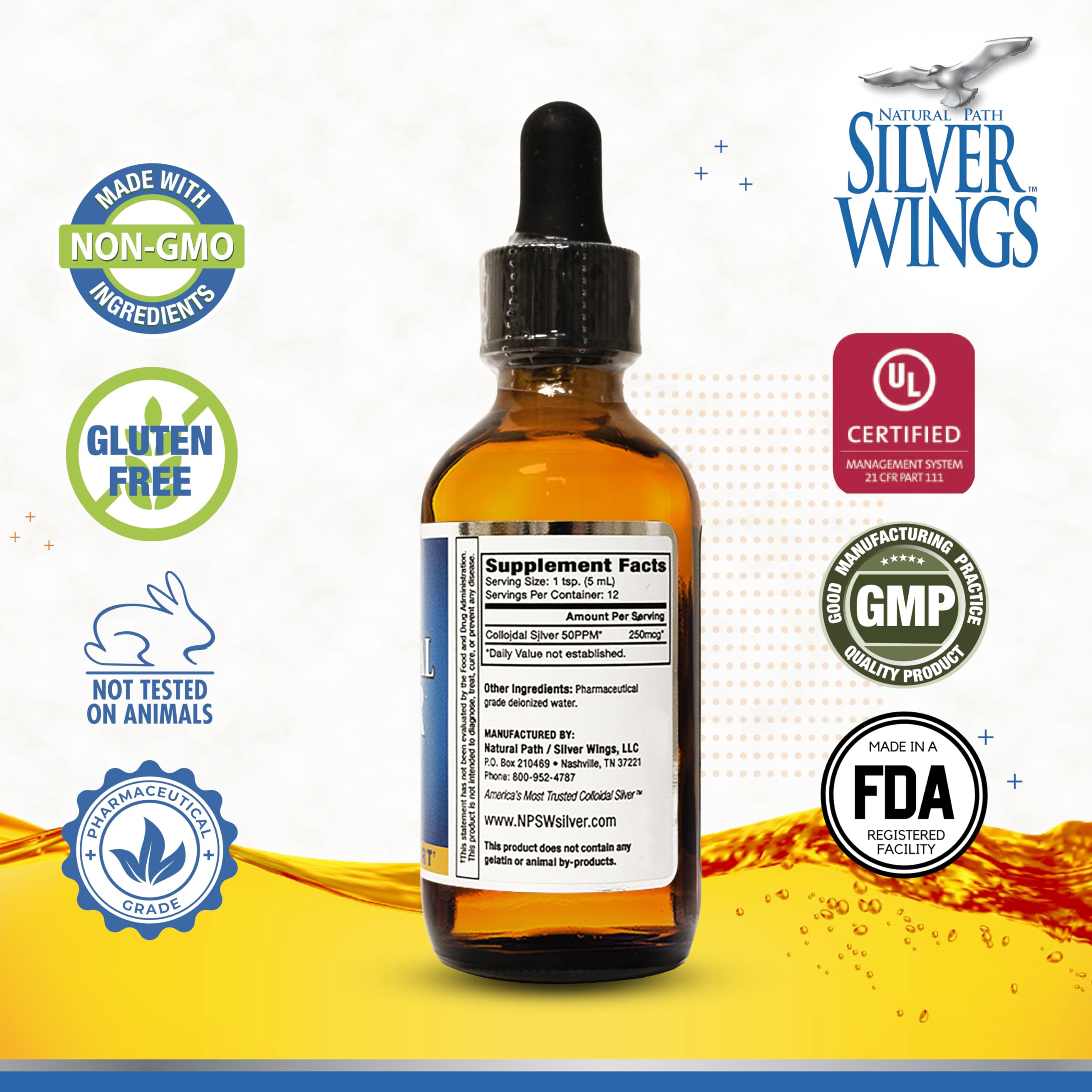 Natural Path Silver Wings Colloidal Silver 50ppm dropper cap, precise dosing.