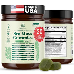 Natural Rems Sea Moss Gummies bottle with 16-in-1 formula for daily wellness.
