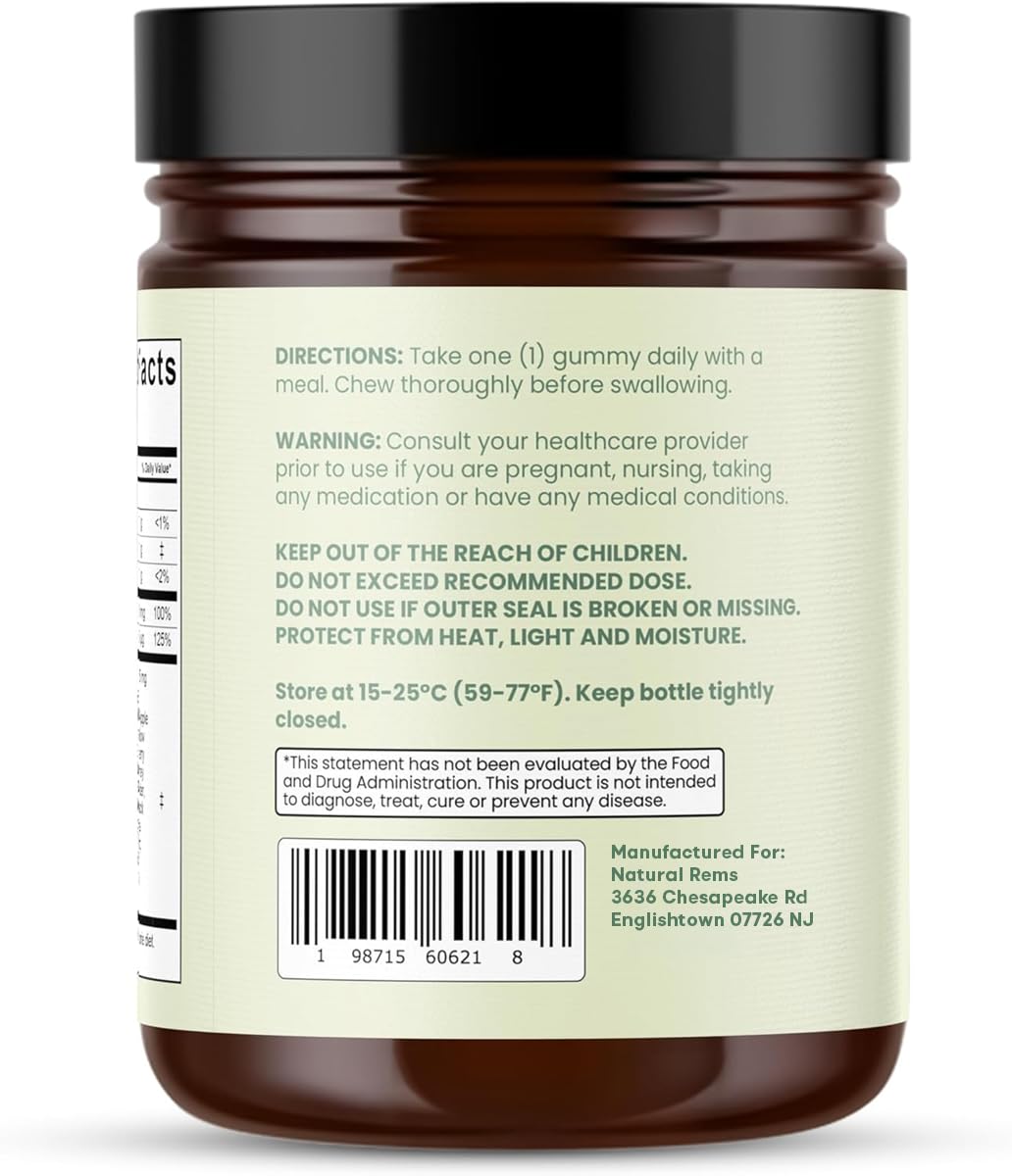 Natural Rems Sea Moss Gummies packaging emphasizes travel-friendly size.