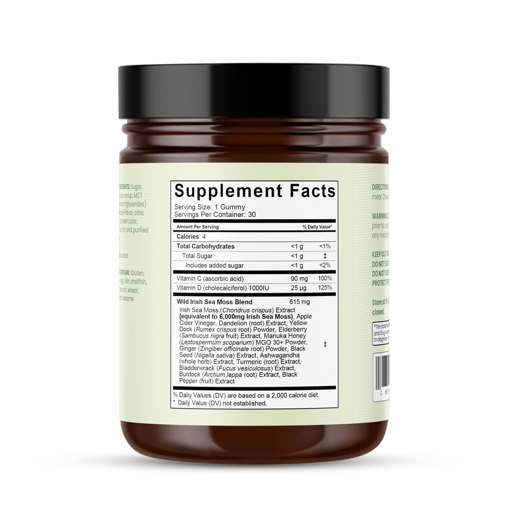Natural Rems Sea Moss Gummies on a kitchen table display.