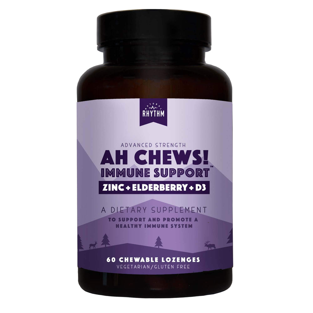 Natural Rhythm Ah Chews! bottle with immune lozenges for daily immune support.