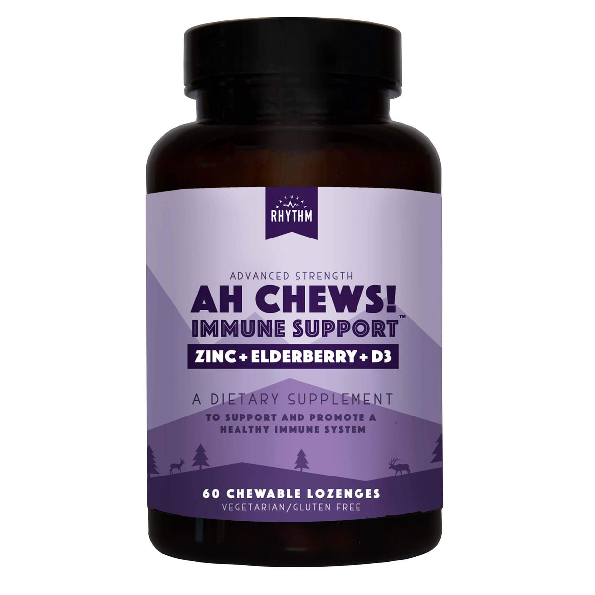 Natural Rhythm Ah Chews! bottle with immune lozenges for daily immune support.