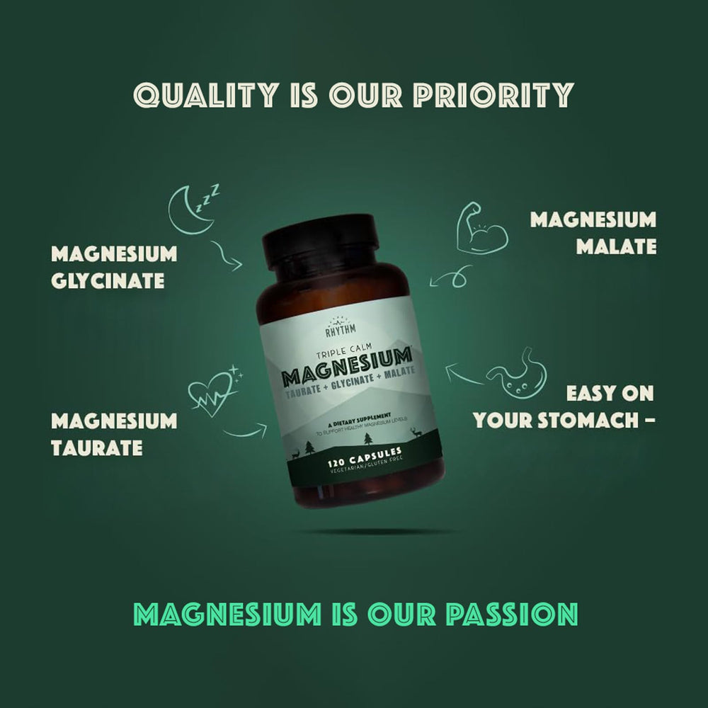 Natural Rhythm Triple Calm Magnesium vegetarian, non-GMO formula on packaging