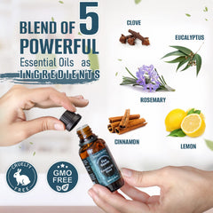 Natural Riches Five Guards shelf display featuring the 30 ml essential oil bottle.