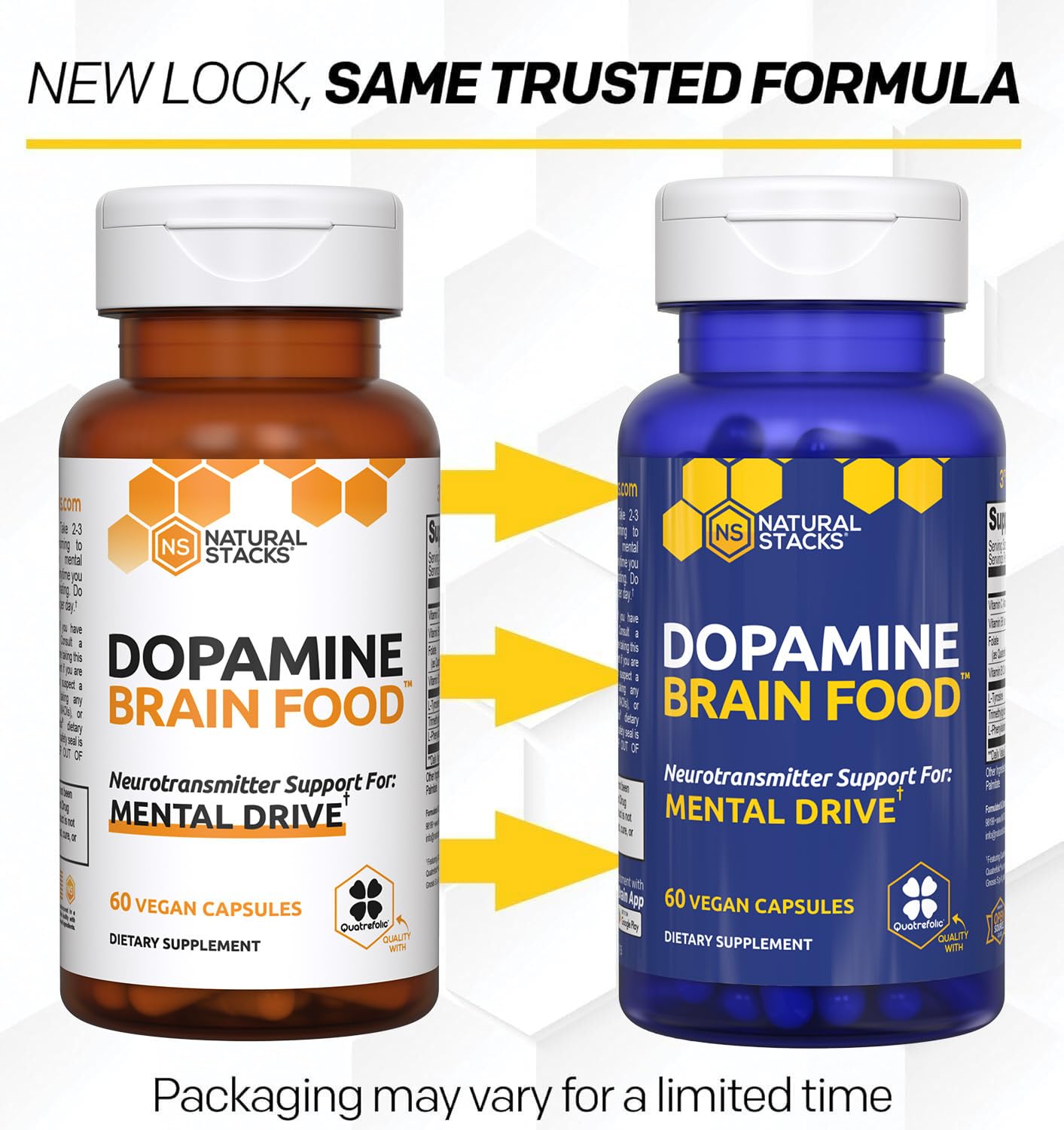Natural Stacks Dopamine Brain Food bottle label detail highlights ingredients for transparency