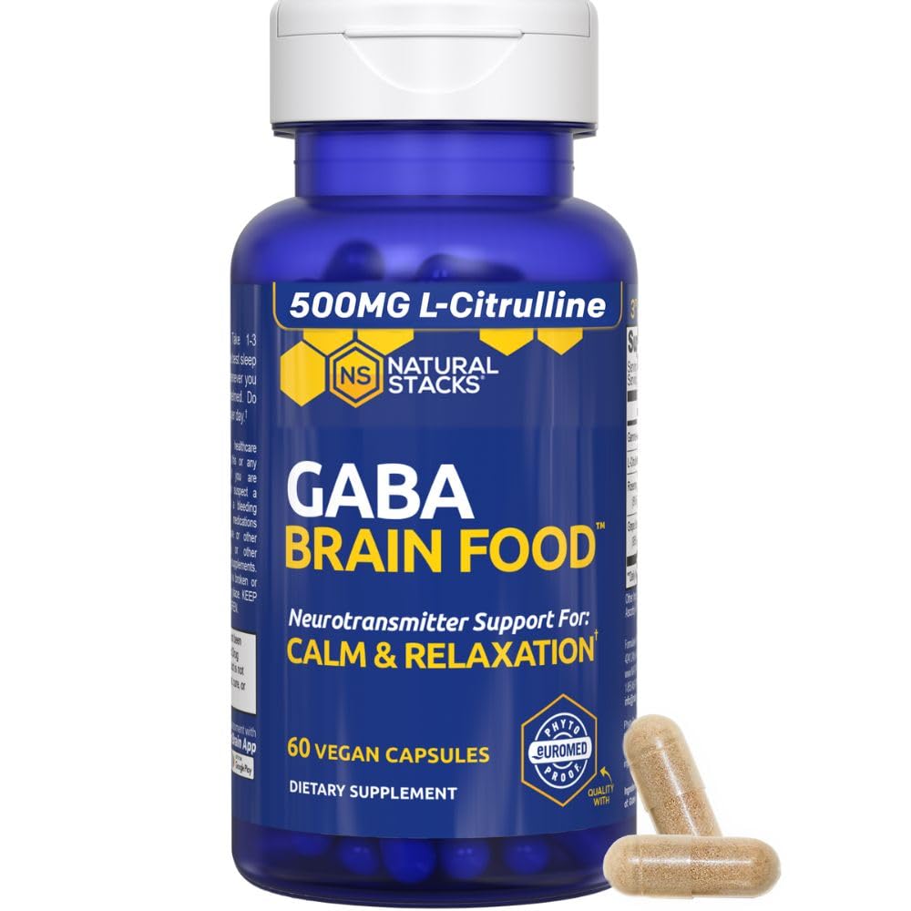 Natural Stacks GABA Brain Food bottle for a calm evening routine.