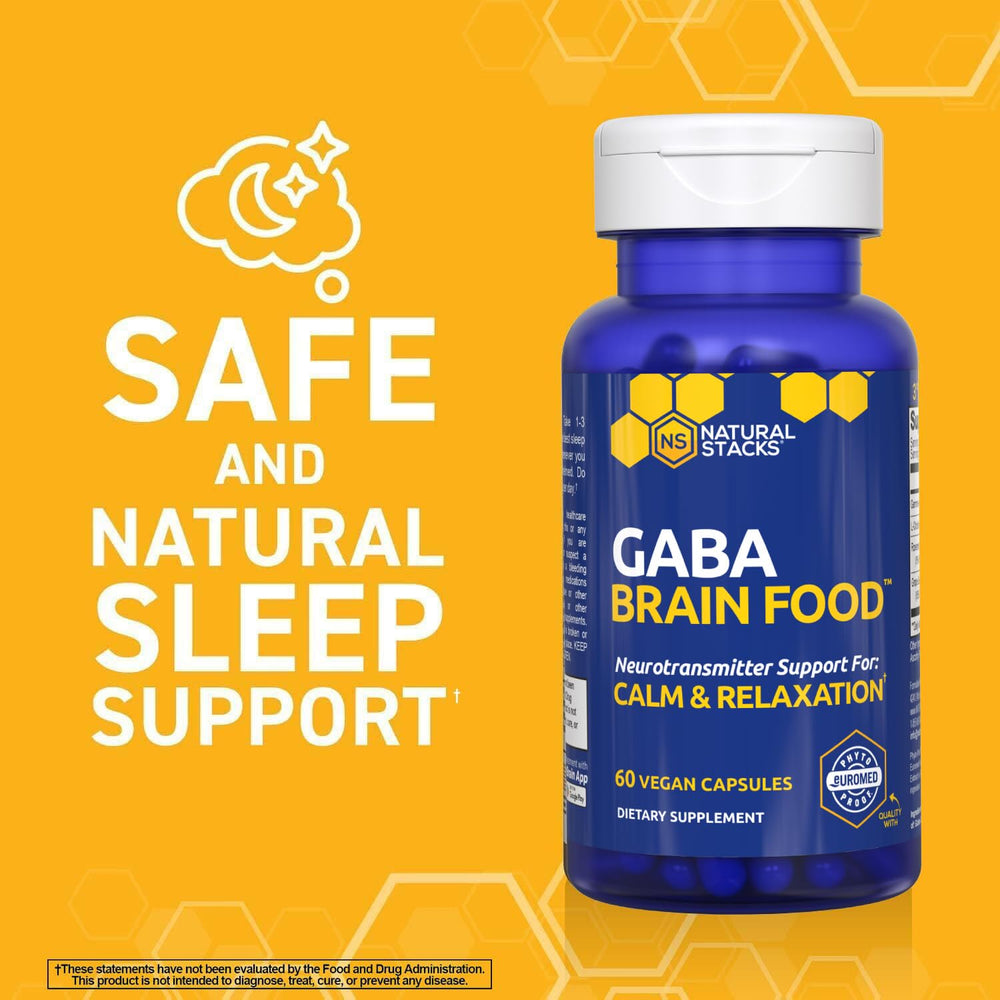 Natural Stacks GABA Brain Food grape seed extract label emphasizes antioxidants.
