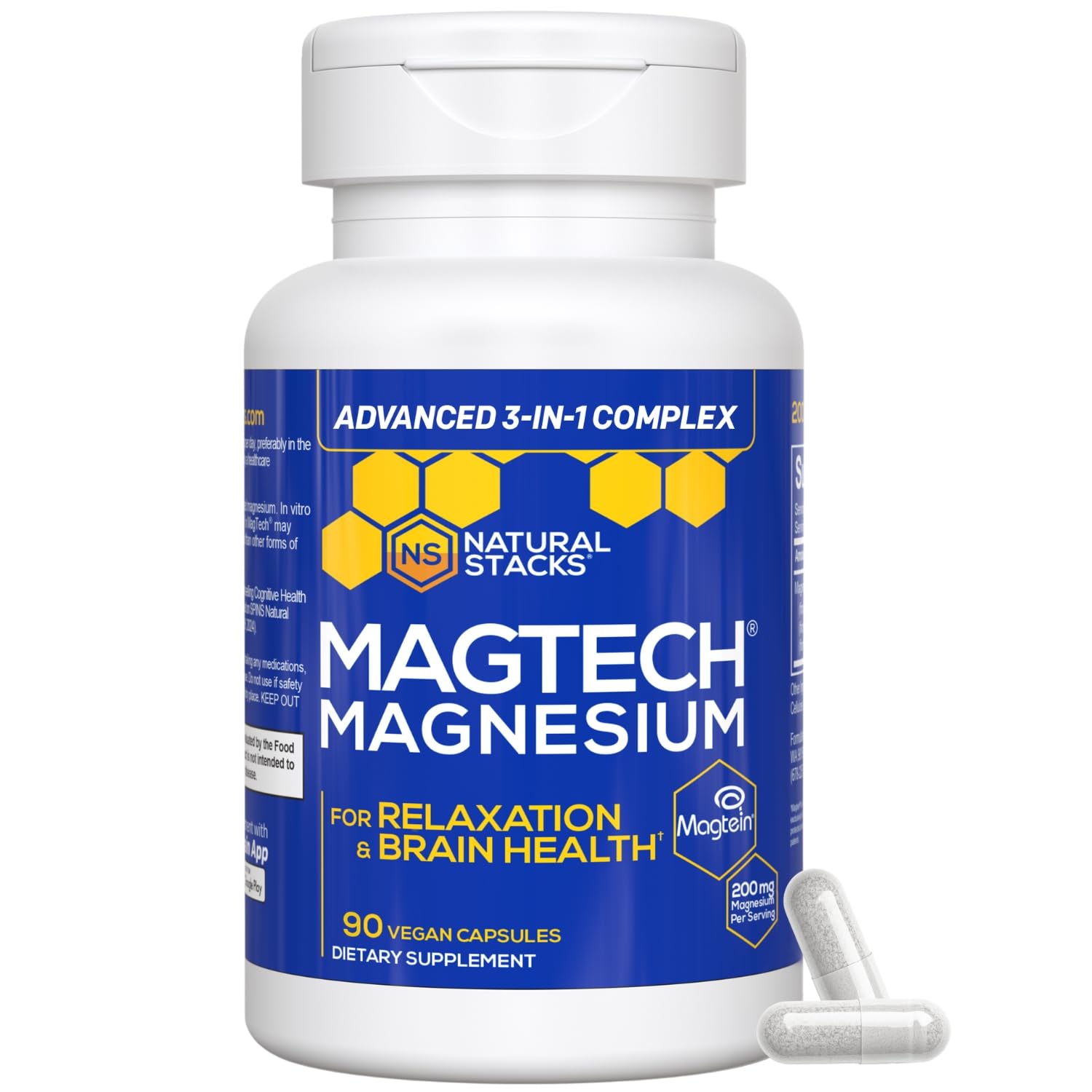 Natural Stacks MagTech bottle front for daily magnesium support and focus