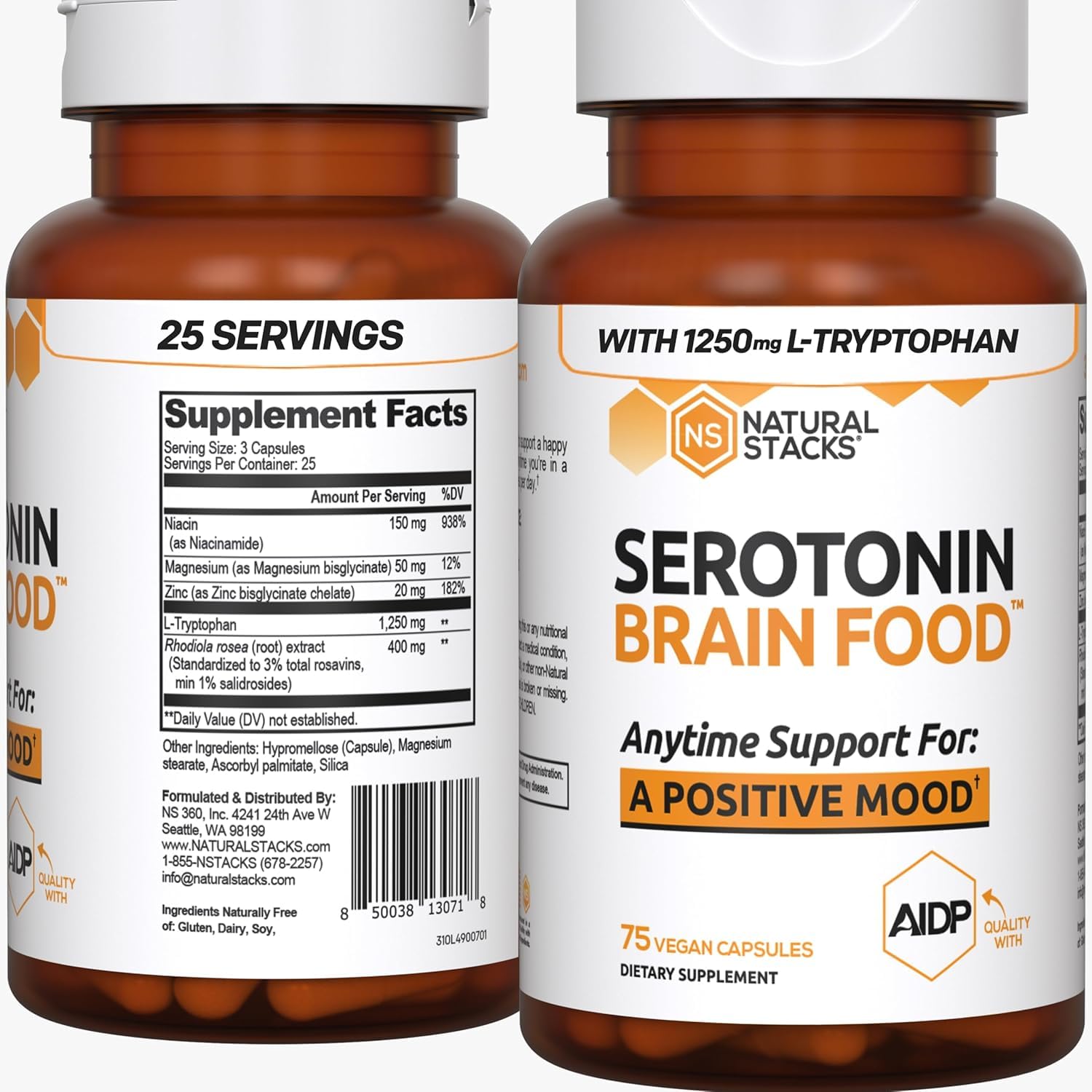 Natural Stacks Serotonin Brain Food bottle front signals mood support