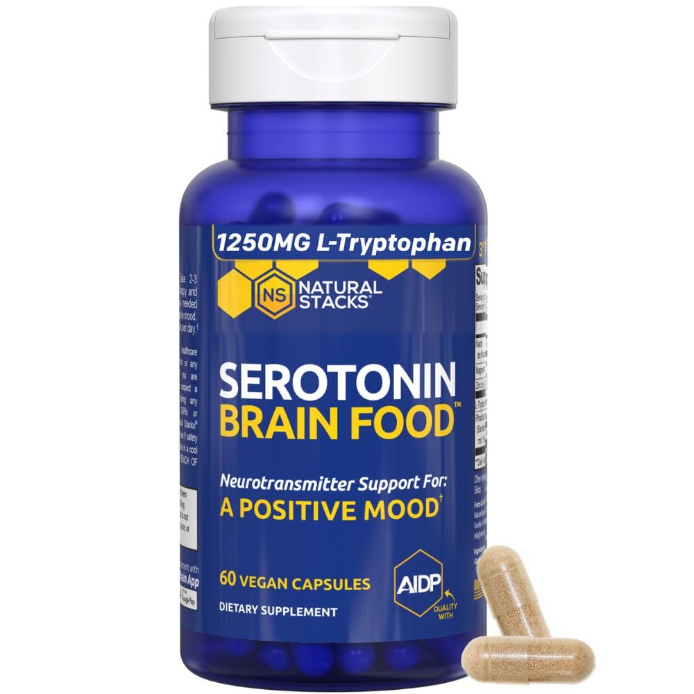 Natural Stacks Serotonin Brain Food bottle demonstrating mood support potential.