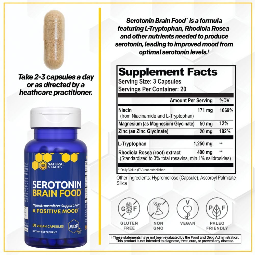 Natural Stacks Serotonin Brain Food capsules for easy daily use.