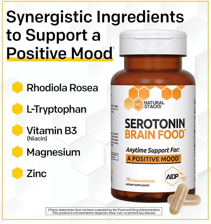 Natural Stacks Serotonin Brain Food ingredients L Tryptophan and Rhodiola Rosea