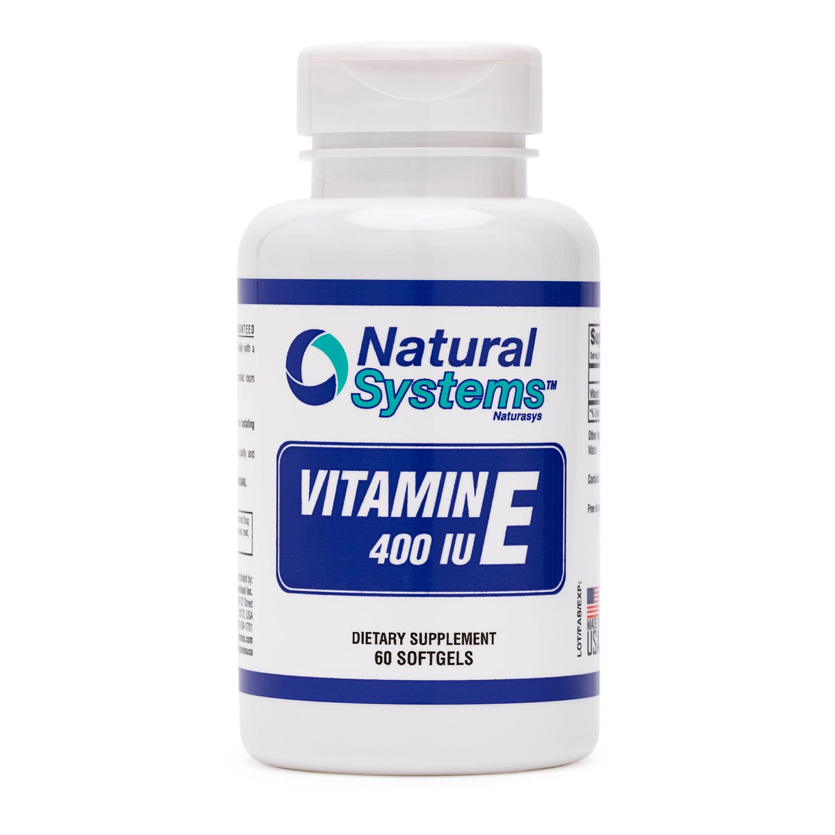 Natural Systems Vitamin E 60 Softgels bottle pour for daily antioxidant support.