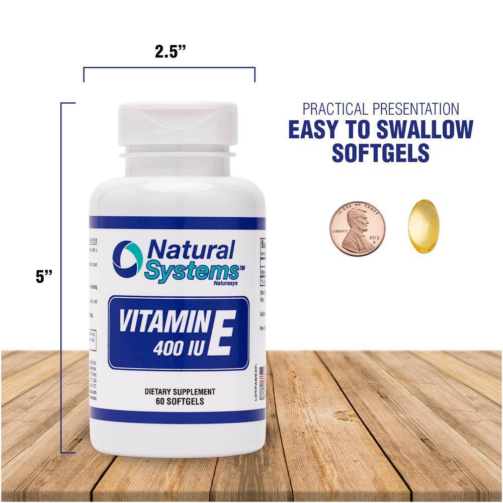 Natural Systems Vitamin E 60 Softgels bottle in routine for wellness support.
