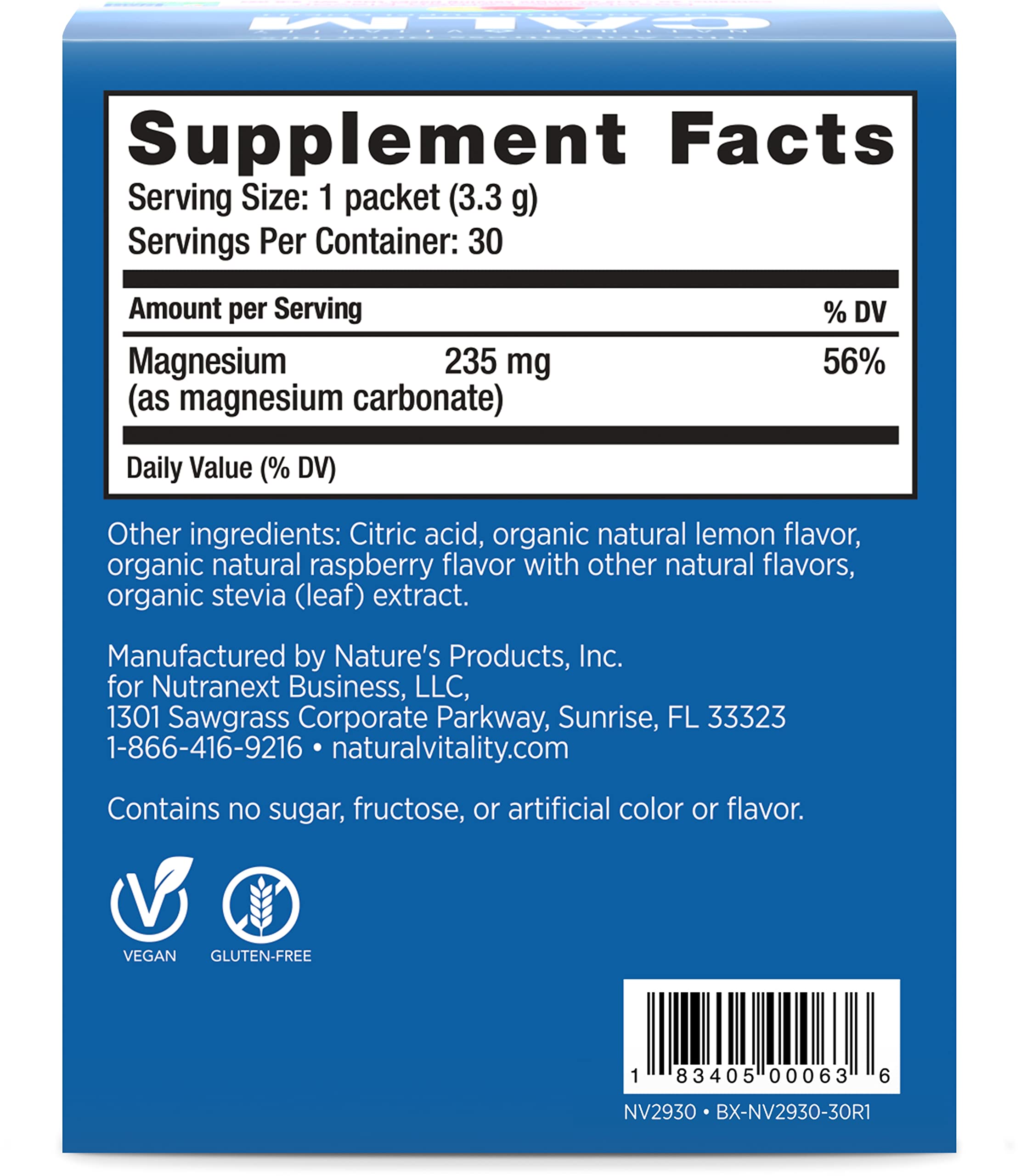 Natural Vitality CALM provides 235 mg magnesium per serving.