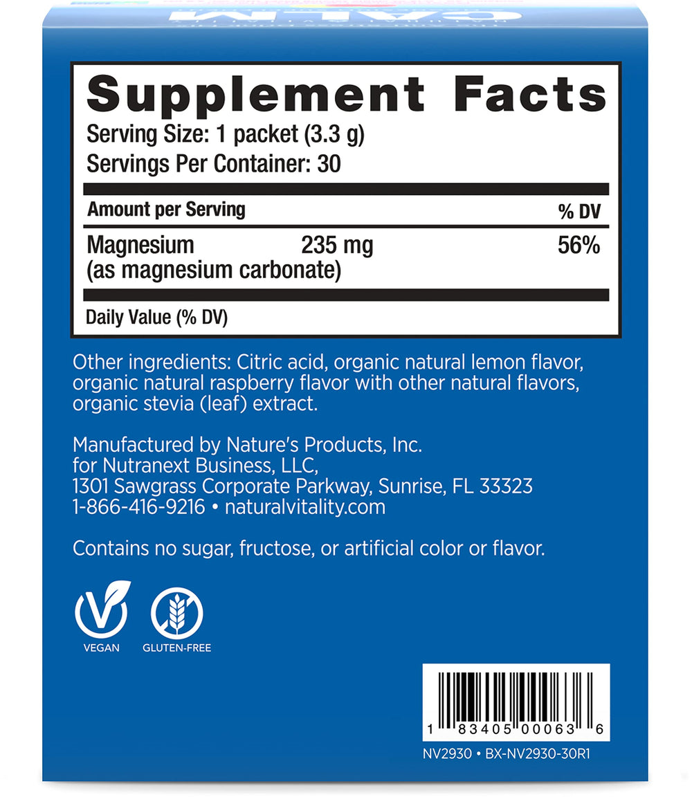 Natural Vitality CALM provides 235 mg magnesium per serving.