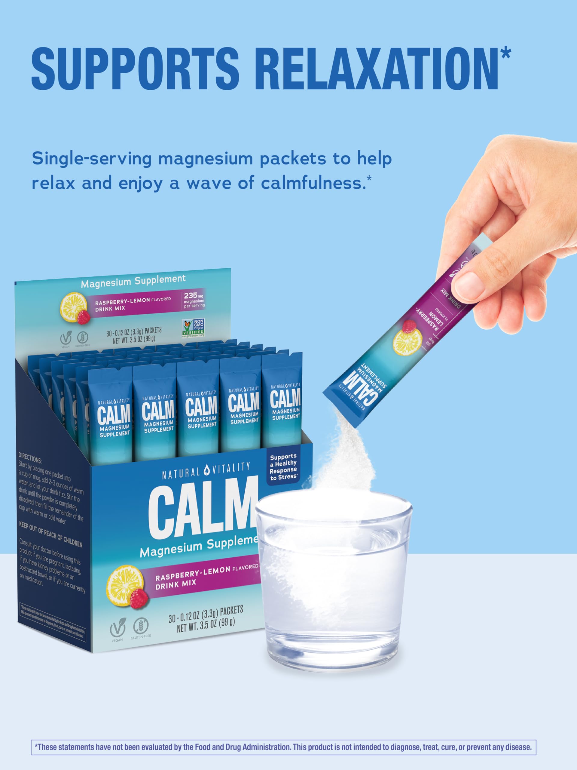 Natural Vitality CALM being enjoyed as part of a daily calm routine.