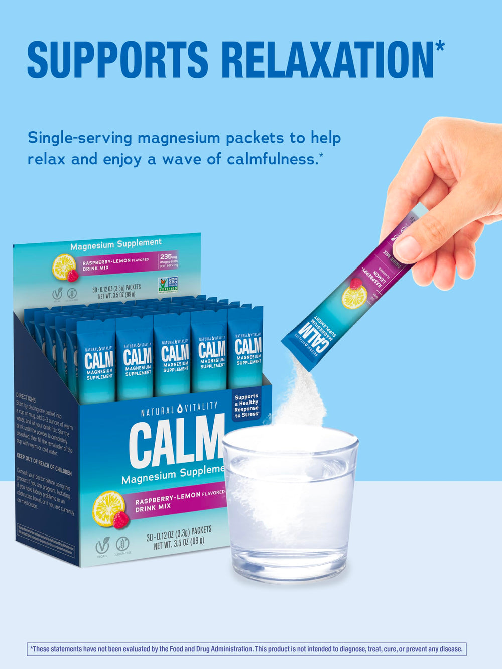 Natural Vitality CALM being enjoyed as part of a daily calm routine.