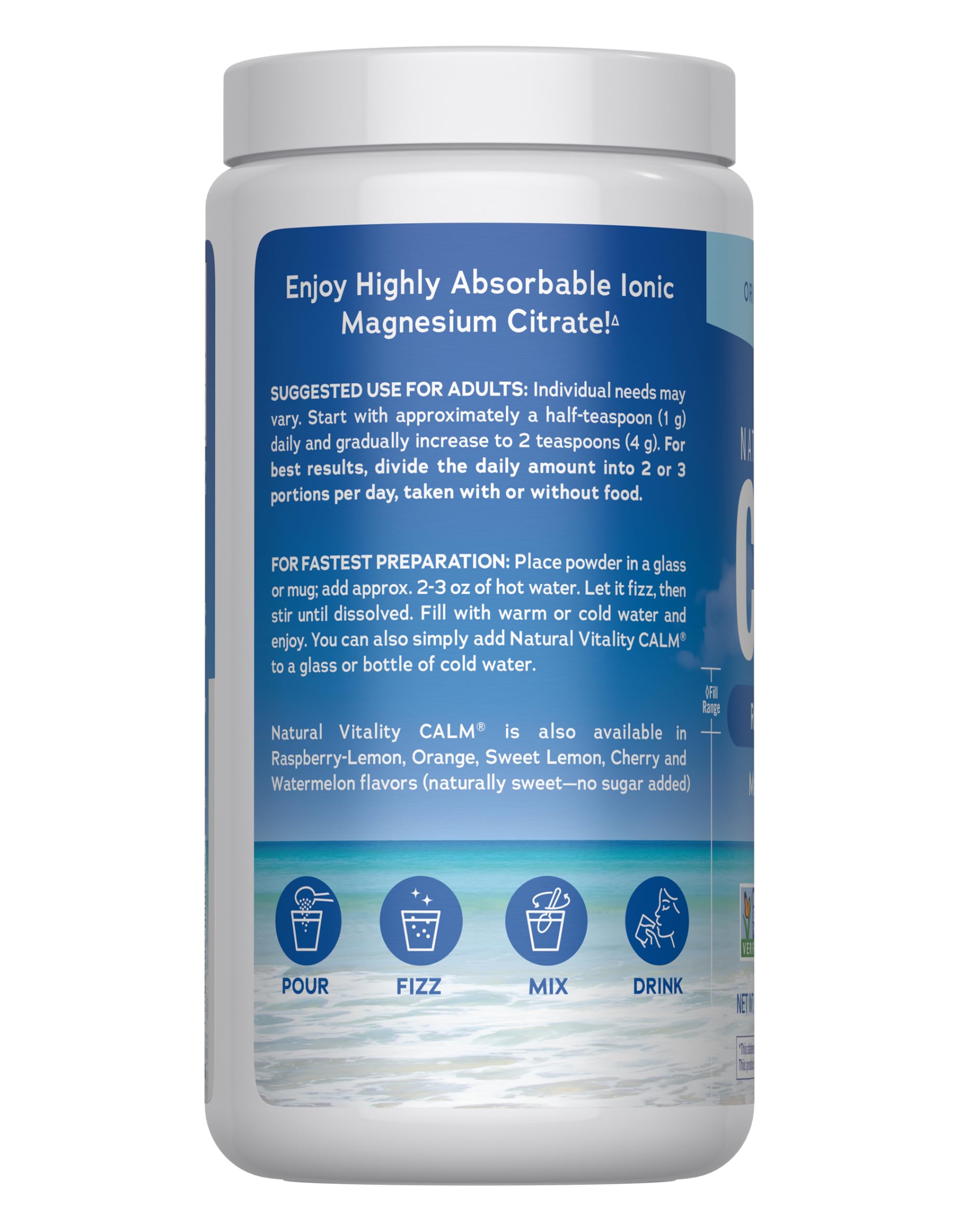 Glass of fizzy CALM drink showing the magnesium beverage ready to enjoy.