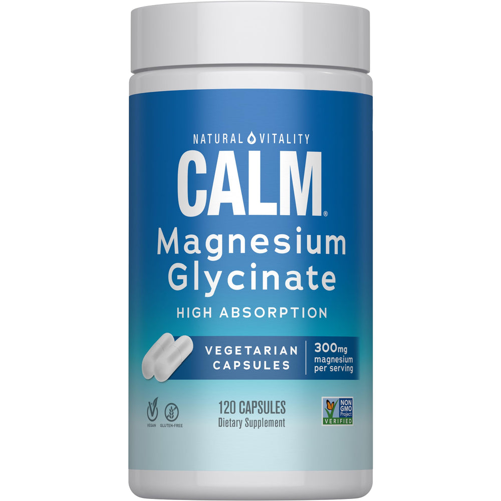 Natural Vitality Calm Magnesium 120 count bottle front view for daily calm.