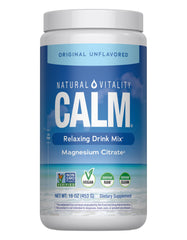 Natural Vitality CALM bottle being poured to make a soothing magnesium drink.