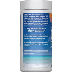 Natural Vitality Calm bottle with label emphasizing orange flavor and anti-stress convenience.
