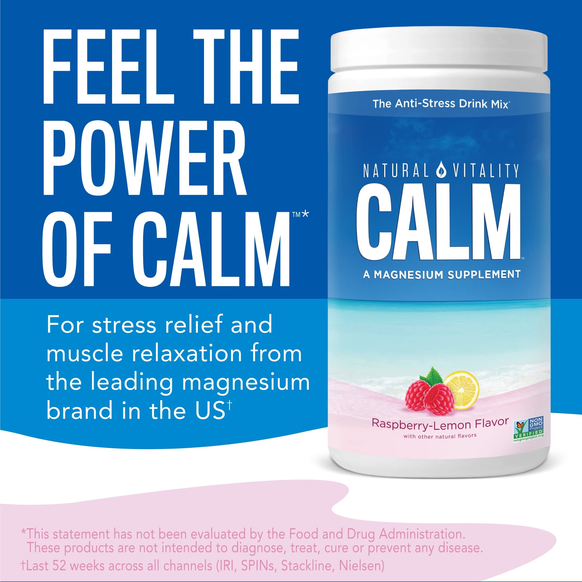 Natural Vitality CALM magnesium powder dissolves quickly with refreshing fizz.