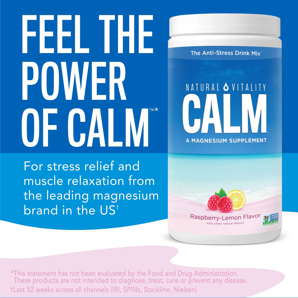 Natural Vitality CALM magnesium powder dissolves quickly with refreshing fizz.