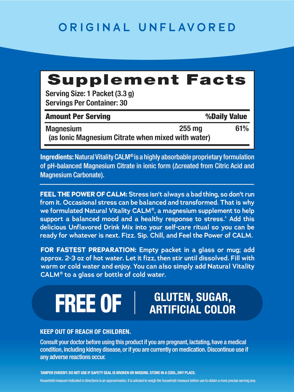 Natural Vitality Calm original dissolving in water for a relaxing daily beverage