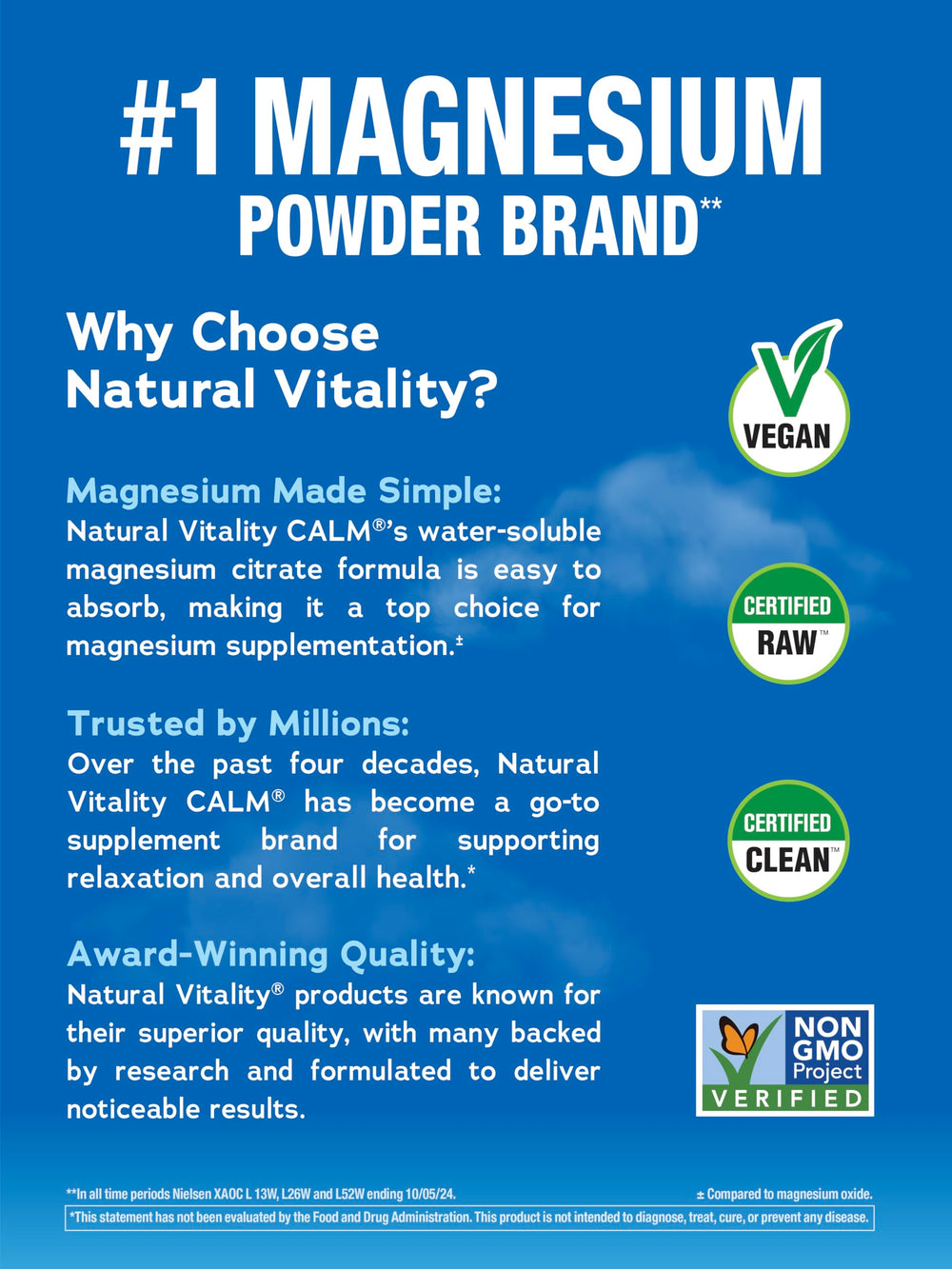 Natural Vitality Calm original glass with fizz showing an easy, calming drink