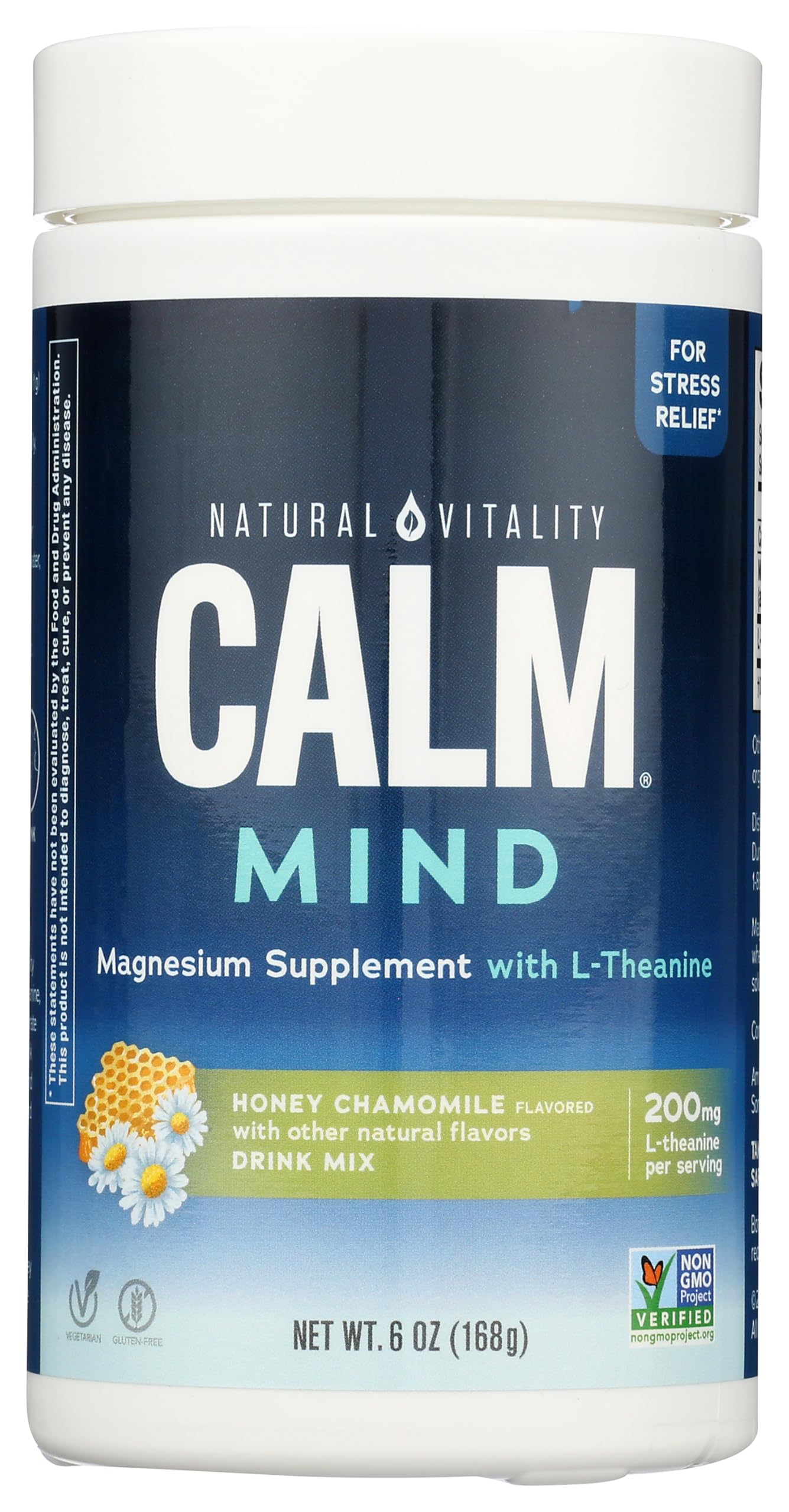 Natural Vitality Honey Chamomile Calm Mind bottle front for a relaxing evening ritual.