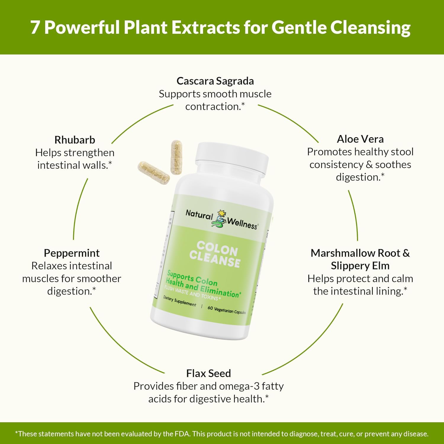 Herb blend visual showing flax seed and peppermint within Natural Wellness Colon Cleanse.