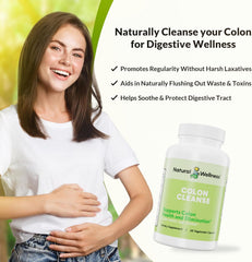 Colon Cleanse ingredients scan highlighting cascara sagrada and aloe vera blend for digestion support.